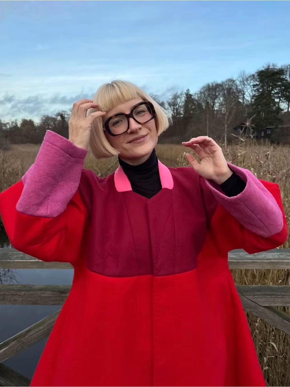 Comme Des Garçons Red and Pink Colorblock Coat - Picture 2 of 11